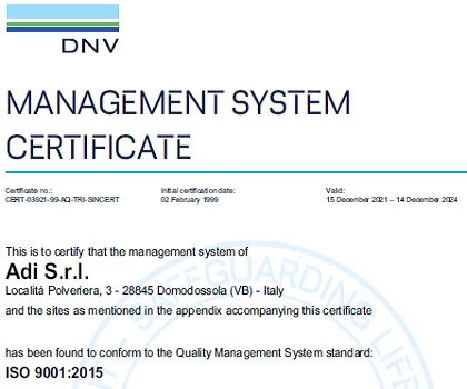 Certification UNI EN ISO 9001:2015